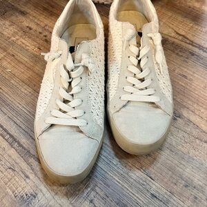 ShuShop Cream Textured Lace-Up Sneakers